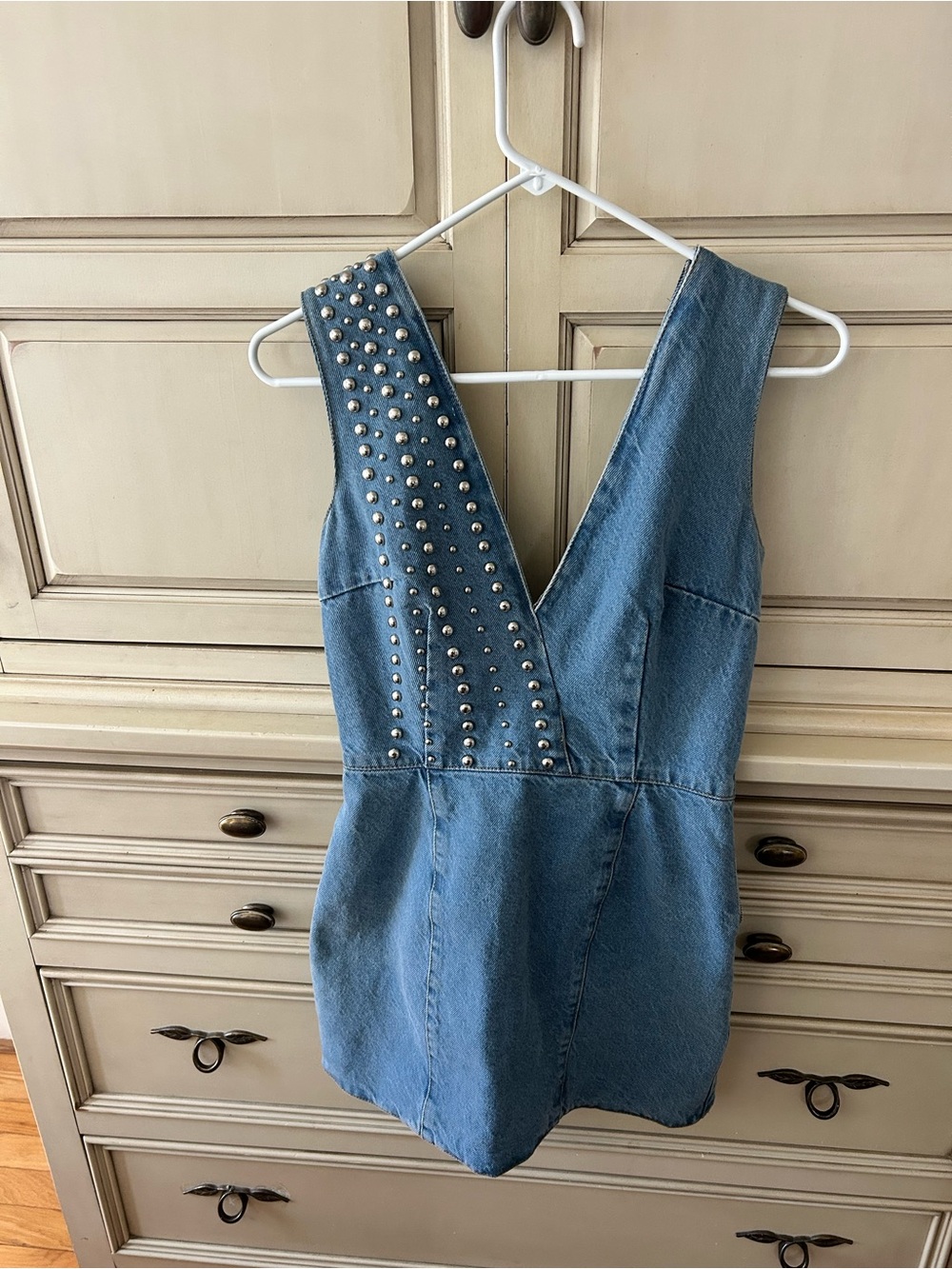 Denim Studded V-Neck Dress